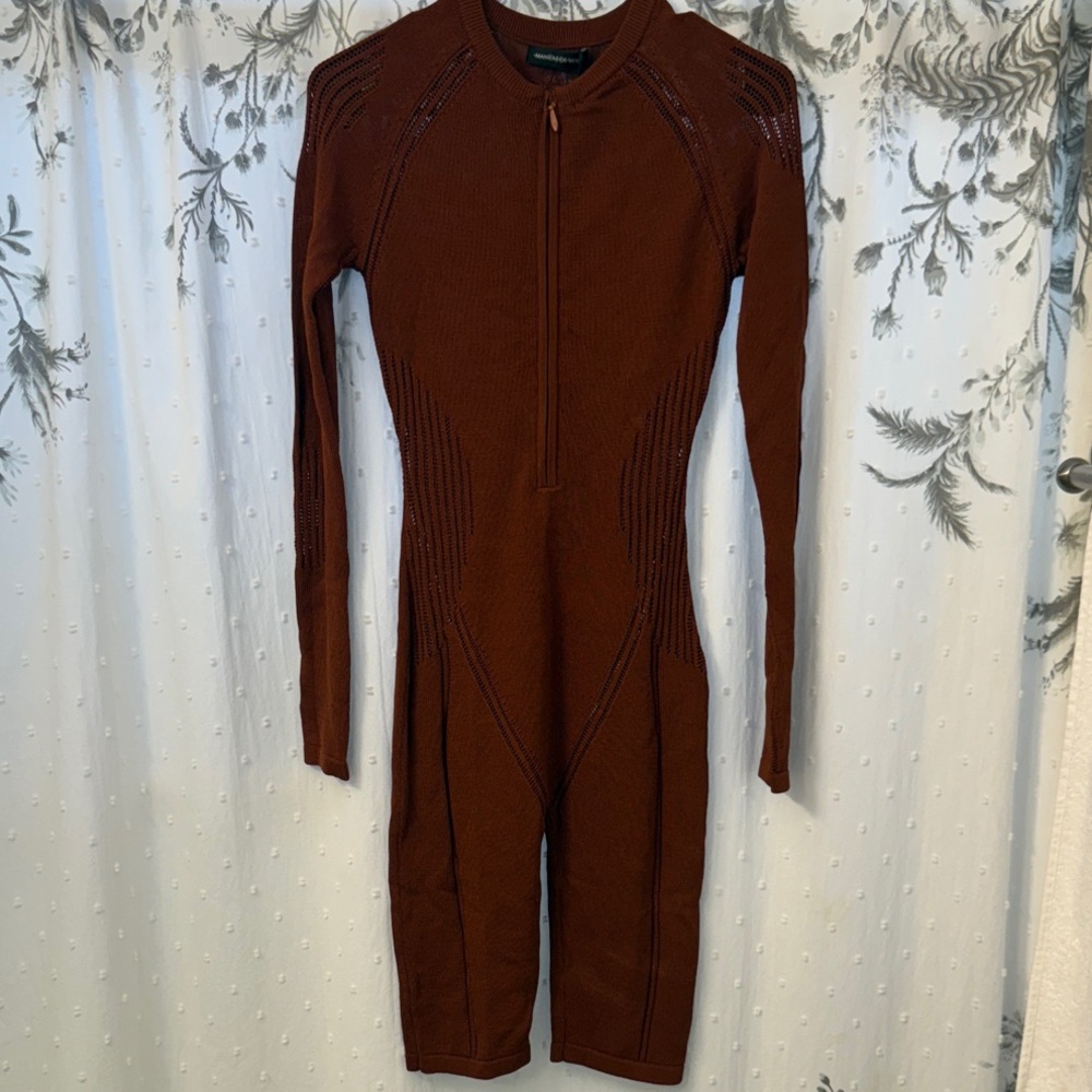 Maniere De Voir Chocolate Knit Jumpsuit